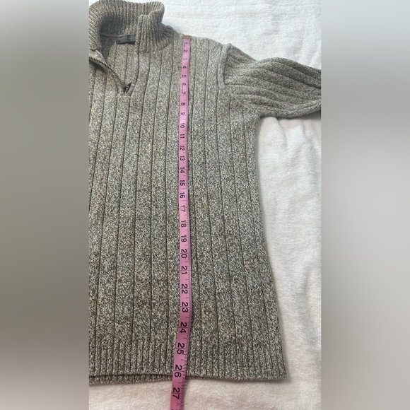 Oscar de la Renta Zip Up Ribbed Sweater L Long Sleeve Cable Knit Beige 1/4 Zip - Picture 8 of 13